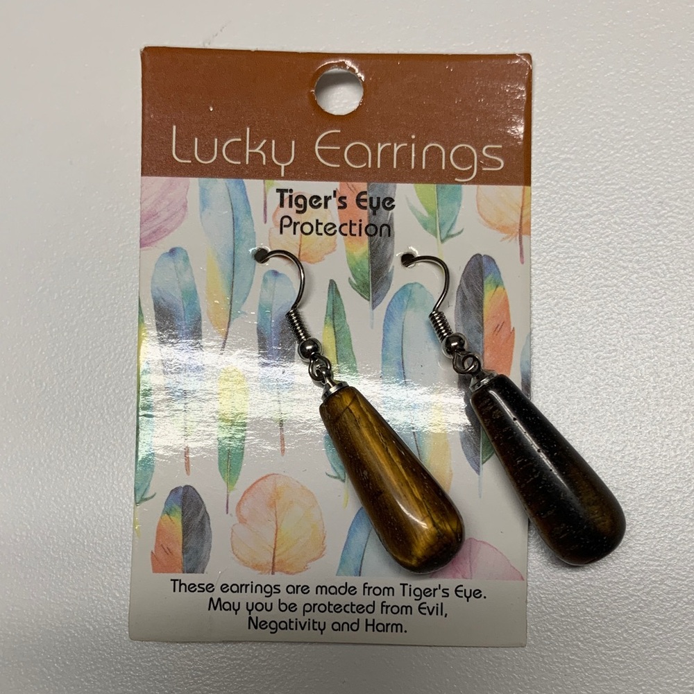 Tiger's Eye Teardrop Earrings - Brown